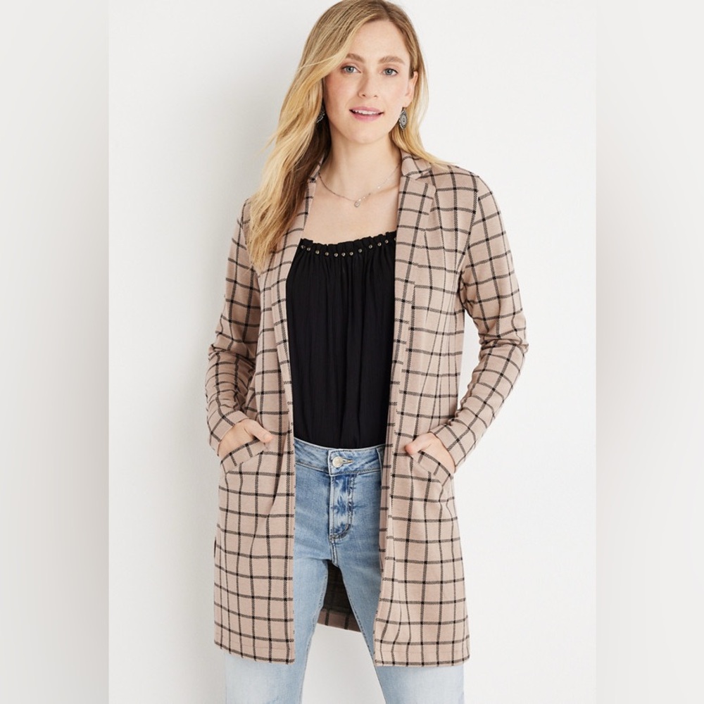 Maurices Tan Plaid Duster Blazer